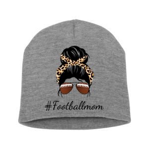 Football Mom Leopard And Messy Bun Short Acrylic Beanie