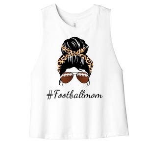 Football Mom Leopard And Messy Bun Women's Racerback Cropped Tank