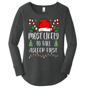 Funny Most Likely To Fall Asleep First Xmas Family Women's Perfect Tri Tunic Long Sleeve Shirt