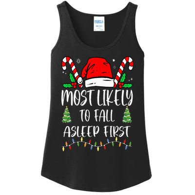 Funny Most Likely To Fall Asleep First Xmas Family Ladies Essential Tank