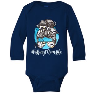 Fishing Mom Life Messy Bun Mom Funny Fishing Mom Cool Gift Baby Long Sleeve Bodysuit