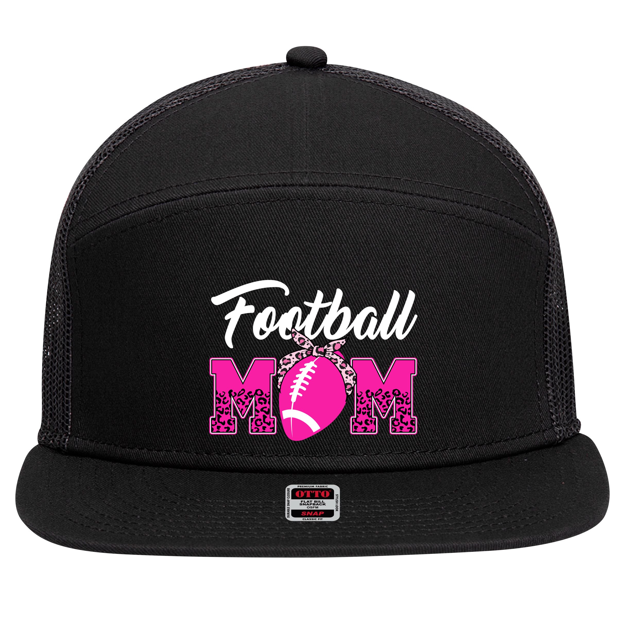 Football Mom Leopard Cute 7 Panel Mesh Trucker Snapback Hat