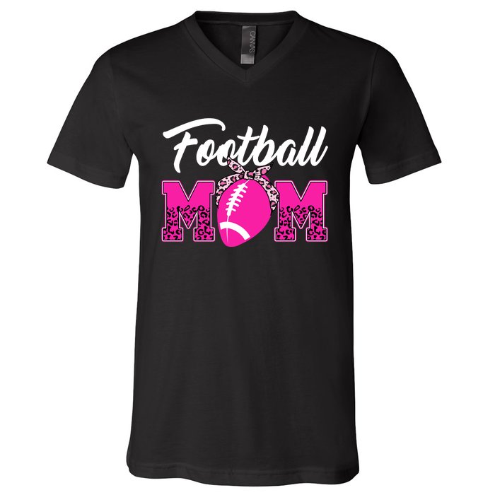 Football Mom Leopard Cute V-Neck T-Shirt