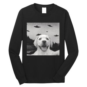 Funny Meme Labrador Selfie With Alien Ufos Funny Dog Lovers Aliens Ufo Long Sleeve Shirt