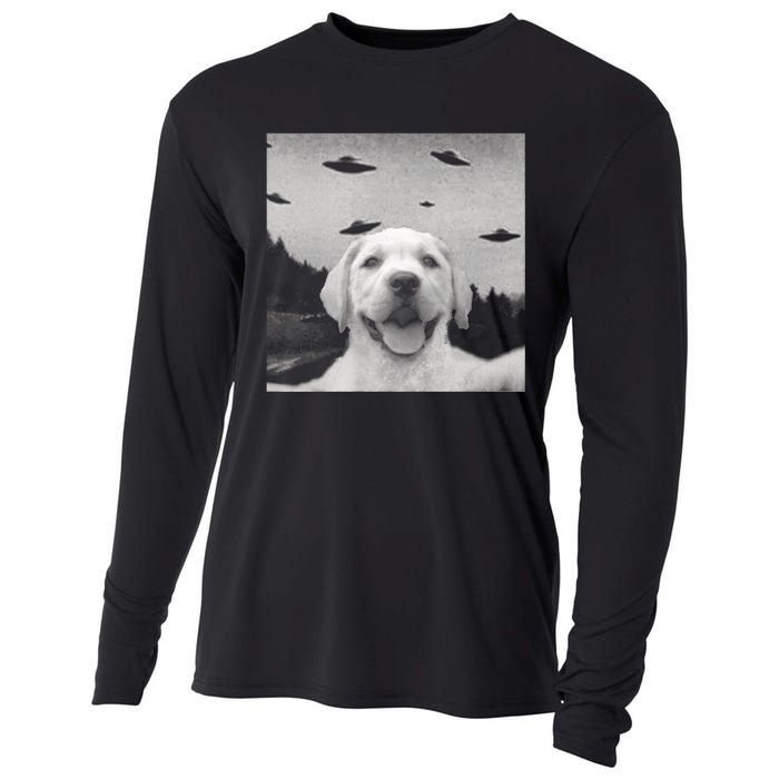 Funny Meme Labrador Selfie With Alien Ufos Funny Dog Lovers Aliens Ufo Cooling Performance Long Sleeve Crew