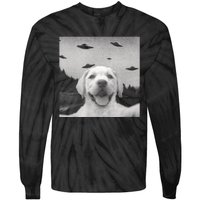 Funny Meme Labrador Selfie With Alien Ufos Funny Dog Lovers Aliens Ufo Tie-Dye Long Sleeve Shirt