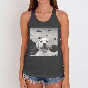 Funny Meme Labrador Selfie With Alien Ufos Funny Dog Lovers Aliens Ufo Women's Knotted Racerback Tank