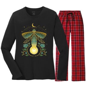 Firefly Magical Lunar Mystical Design For Nature Lovers Women's Long Sleeve Flannel Pajama Set 