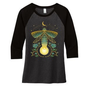 Firefly Magical Lunar Mystical Design For Nature Lovers Women's Tri-Blend 3/4-Sleeve Raglan Shirt