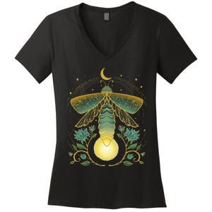 Firefly Magical Lunar Mystical Design For Nature Lovers Women's V-Neck T-Shirt