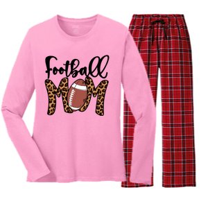 Football Mom Leopard American Football Mothers Day Mom Mama Great Gift Women's Long Sleeve Flannel Pajama Set 