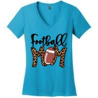 Football Mom Leopard American Football Mothers Day Mom Mama Great Gift Women's V-Neck T-Shirt