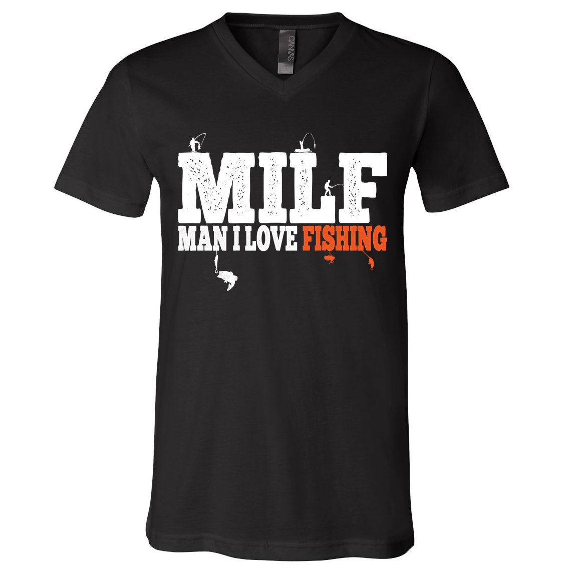 Funny MILF Man I Love Fishing Vintage Milf Fishing Shirt Fishing Lover V-Neck T-Shirt