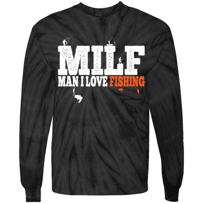 Funny MILF Man I Love Fishing Vintage Milf Fishing Shirt Fishing Lover Tie-Dye Long Sleeve Shirt