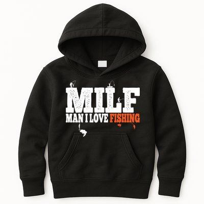 Funny MILF Man I Love Fishing Vintage Milf Fishing Shirt Fishing Lover Kids Hoodie