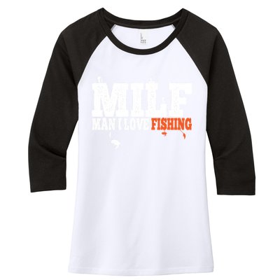 Funny MILF Man I Love Fishing Vintage Milf Fishing Shirt Fishing Lover Women's Tri-Blend 3/4-Sleeve Raglan Shirt