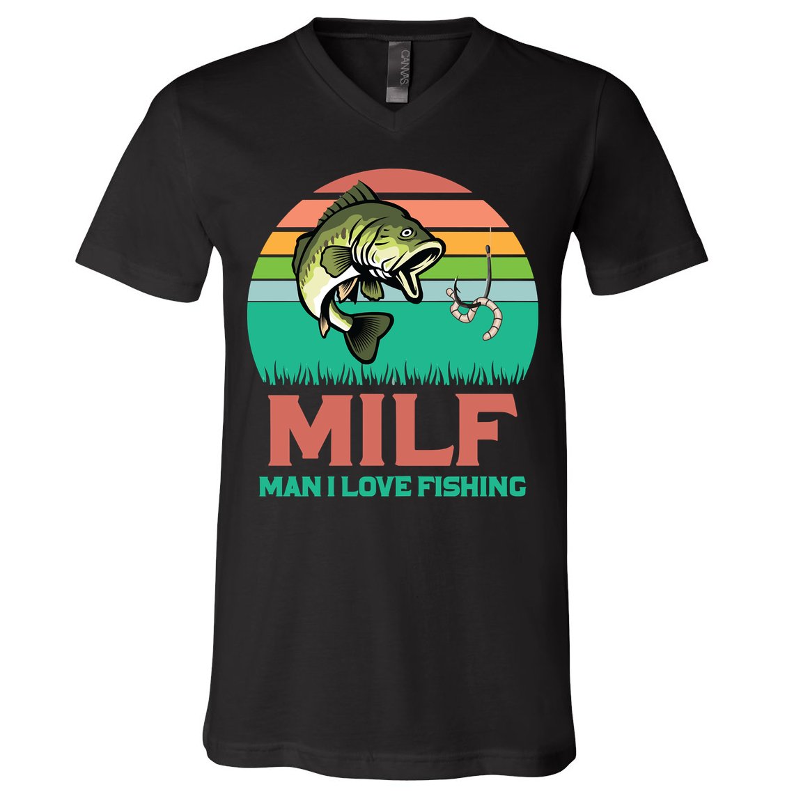 Funny MILF Man I Love Fishing Vintage Milf Fishing Shirt Fisherman Shirt V-Neck T-Shirt