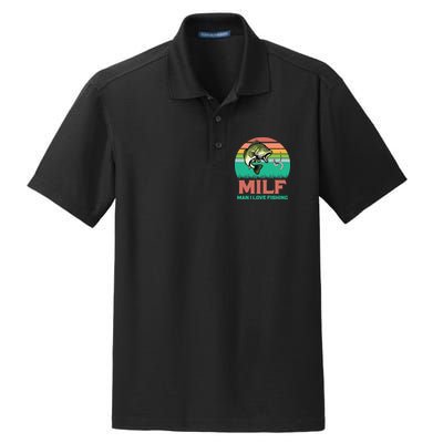 Funny MILF Man I Love Fishing Vintage Milf Fishing Shirt Fisherman Shirt Dry Zone Grid Polo