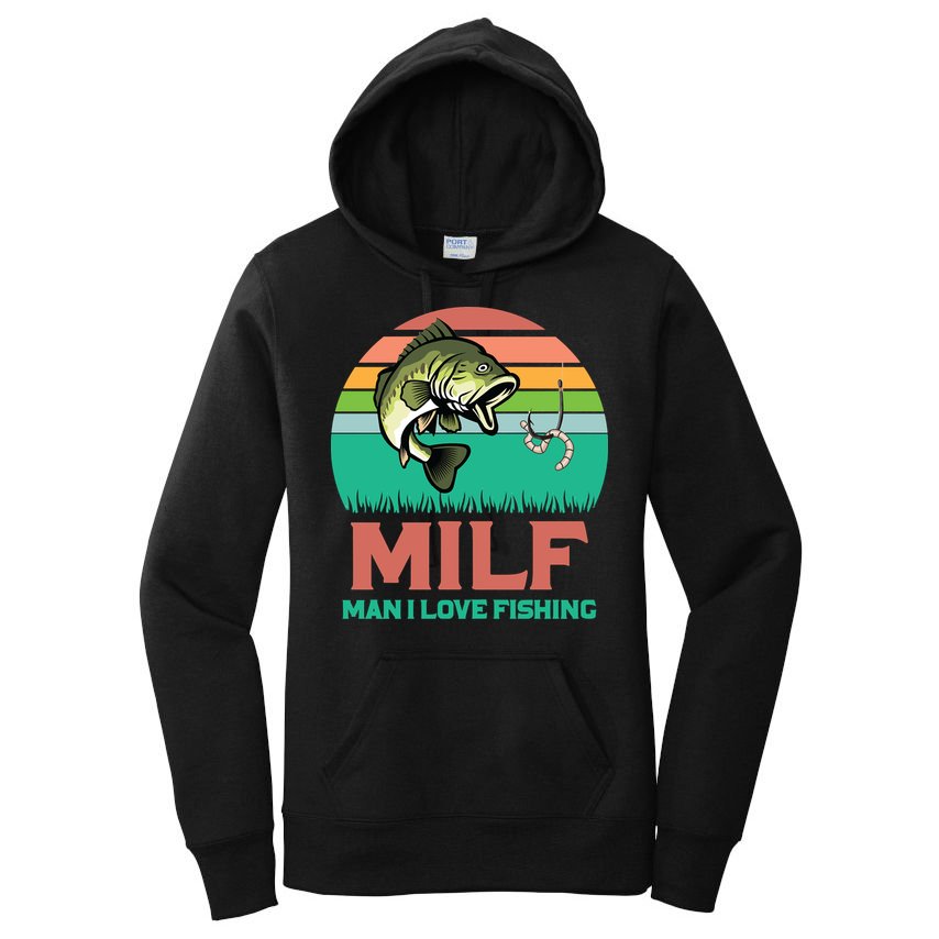 Funny MILF Man I Love Fishing Vintage Milf Fishing Shirt Fisherman Shirt Women's Pullover Hoodie