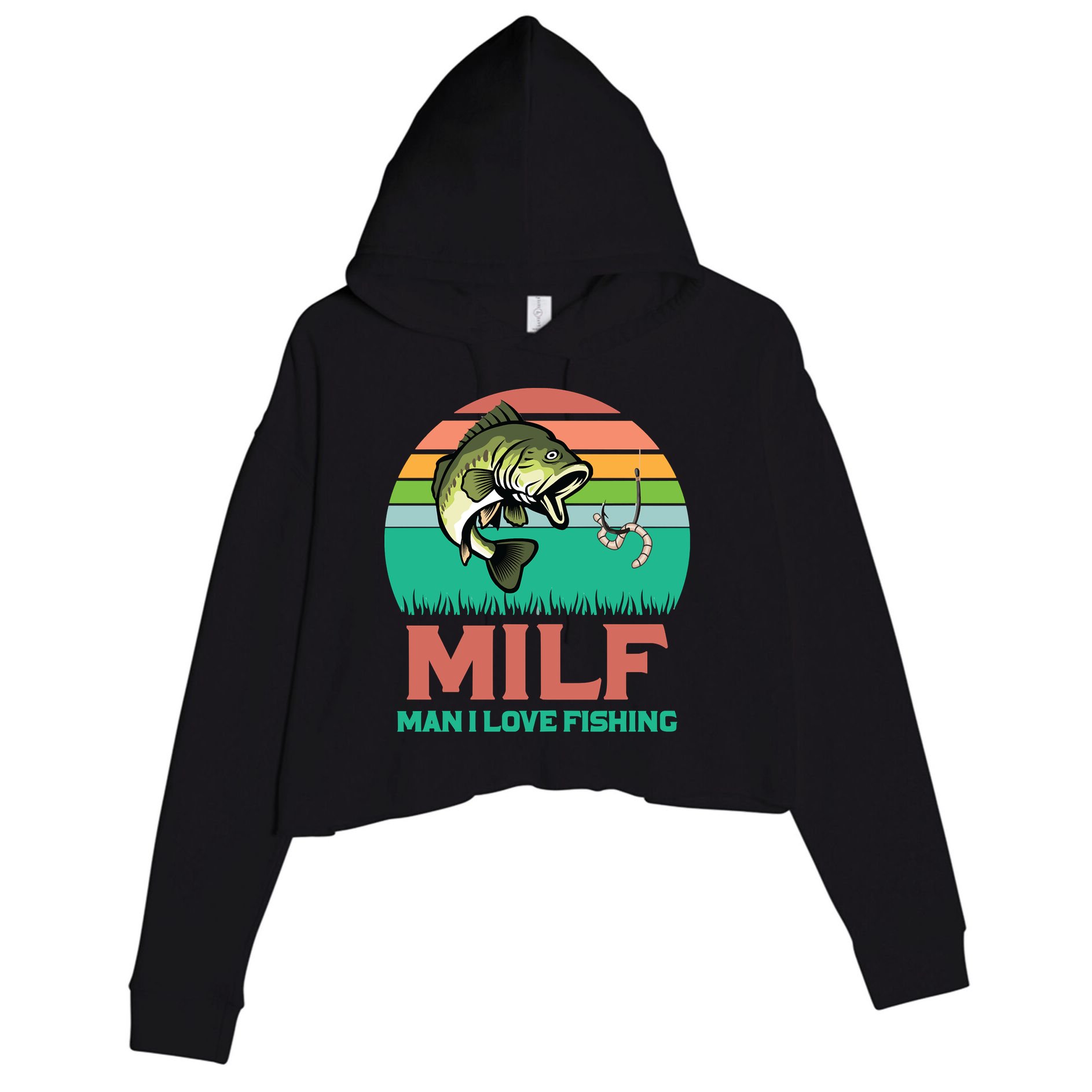 Funny MILF Man I Love Fishing Vintage Milf Fishing Shirt Fisherman Shirt Crop Fleece Hoodie