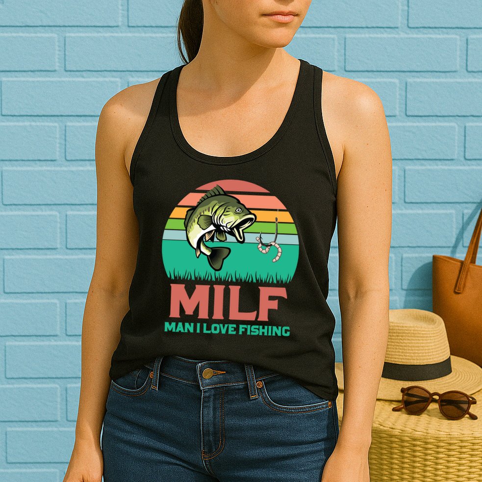 Funny MILF Man I Love Fishing Vintage Milf Fishing Shirt Fisherman Shirt Womens Tank Top