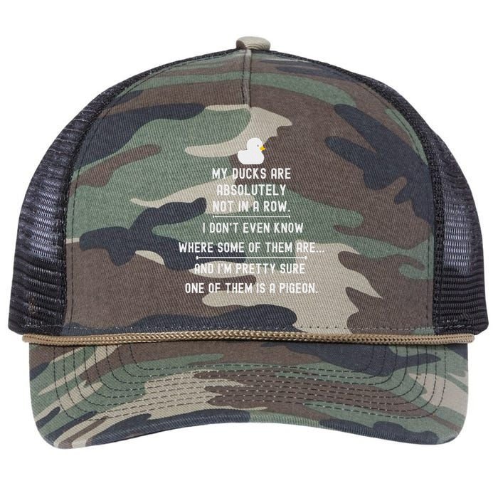 Funny Meme My Ducks Are Absolutely Not In A Row Pigeon Retro Rope Trucker Hat Cap