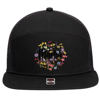 Floral Mama Mom Flower Family 7 Panel Mesh Trucker Snapback Hat