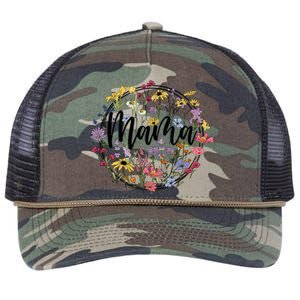 Floral Mama Mom Flower Family Retro Rope Trucker Hat Cap