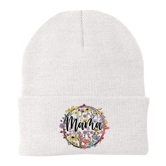 Floral Mama Mom Flower Family Knit Cap Winter Beanie