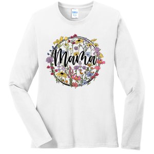 Floral Mama Mom Flower Family Ladies Long Sleeve Shirt