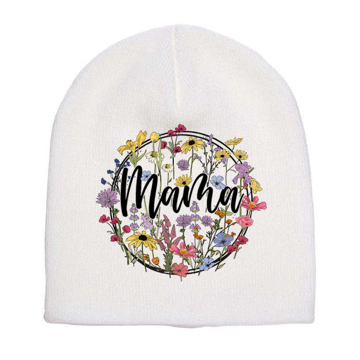 Floral Mama Mom Flower Family Short Acrylic Beanie