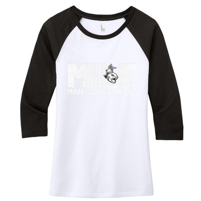 Funny MILF Man I Love Fishing Vintage Milf Fishing Shirt Fisherman Shirt Women's Tri-Blend 3/4-Sleeve Raglan Shirt