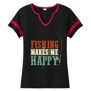 Fishing Makes Me Happy Fisher Fly Fishing Design Gift Ladies Halftime Notch Neck Tee