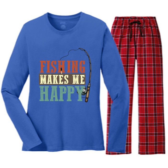 Fishing Makes Me Happy Fisher Fly Fishing Design Gift Women's Long Sleeve Flannel Pajama Set 