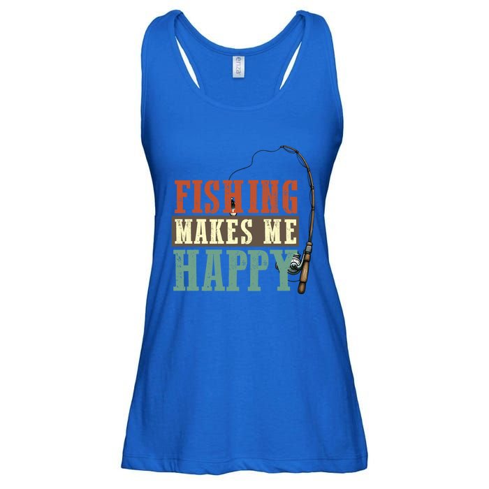 Fishing Makes Me Happy Fisher Fly Fishing Design Gift Ladies Essential Flowy Tank