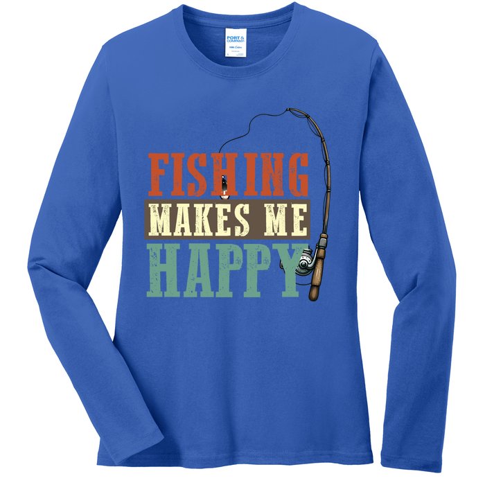 Fishing Makes Me Happy Fisher Fly Fishing Design Gift Ladies Long Sleeve Shirt