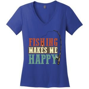 Fishing Makes Me Happy Fisher Fly Fishing Design Gift Women's V-Neck T-Shirt