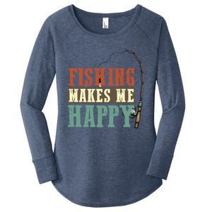 Fishing Makes Me Happy Fisher Fly Fishing Design Gift Women's Perfect Tri Tunic Long Sleeve Shirt