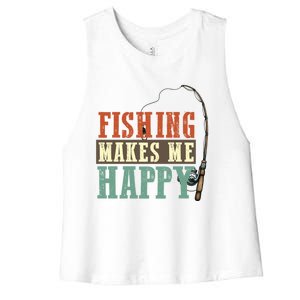 Fishing Makes Me Happy Fisher Fly Fishing Design Gift Women's Racerback Cropped Tank