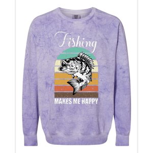 Fishing Makes Me Happy Retro Colorblast Crewneck Sweatshirt