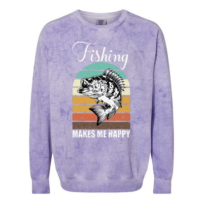 Fishing Makes Me Happy Retro Colorblast Crewneck Sweatshirt