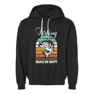 Fishing Makes Me Happy Retro Garment-Dyed Fleece Hoodie