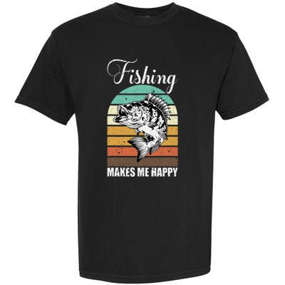 Fishing Makes Me Happy Retro Garment-Dyed Heavyweight T-Shirt