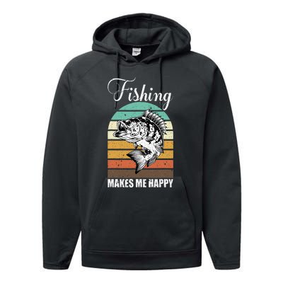 Fishing Makes Me Happy Retro Performance Fleece Hoodie