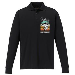 Fishing Makes Me Happy Retro Performance Long Sleeve Polo