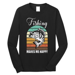 Fishing Makes Me Happy Retro Long Sleeve Shirt