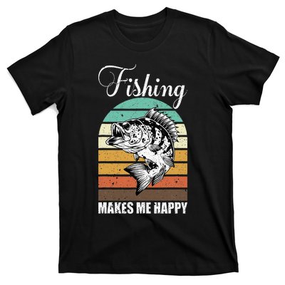 Fishing Makes Me Happy Retro T-Shirt