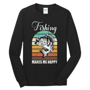 Fishing Makes Me Happy Retro Tall Long Sleeve T-Shirt