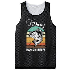 Fishing Makes Me Happy Retro Mesh Reversible Basketball Jersey Tank