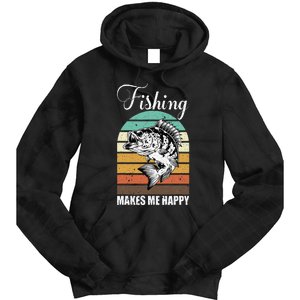 Fishing Makes Me Happy Retro Tie Dye Hoodie